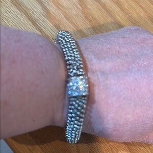 Elegant Silver Beaded Stretch Bracelet with crystals